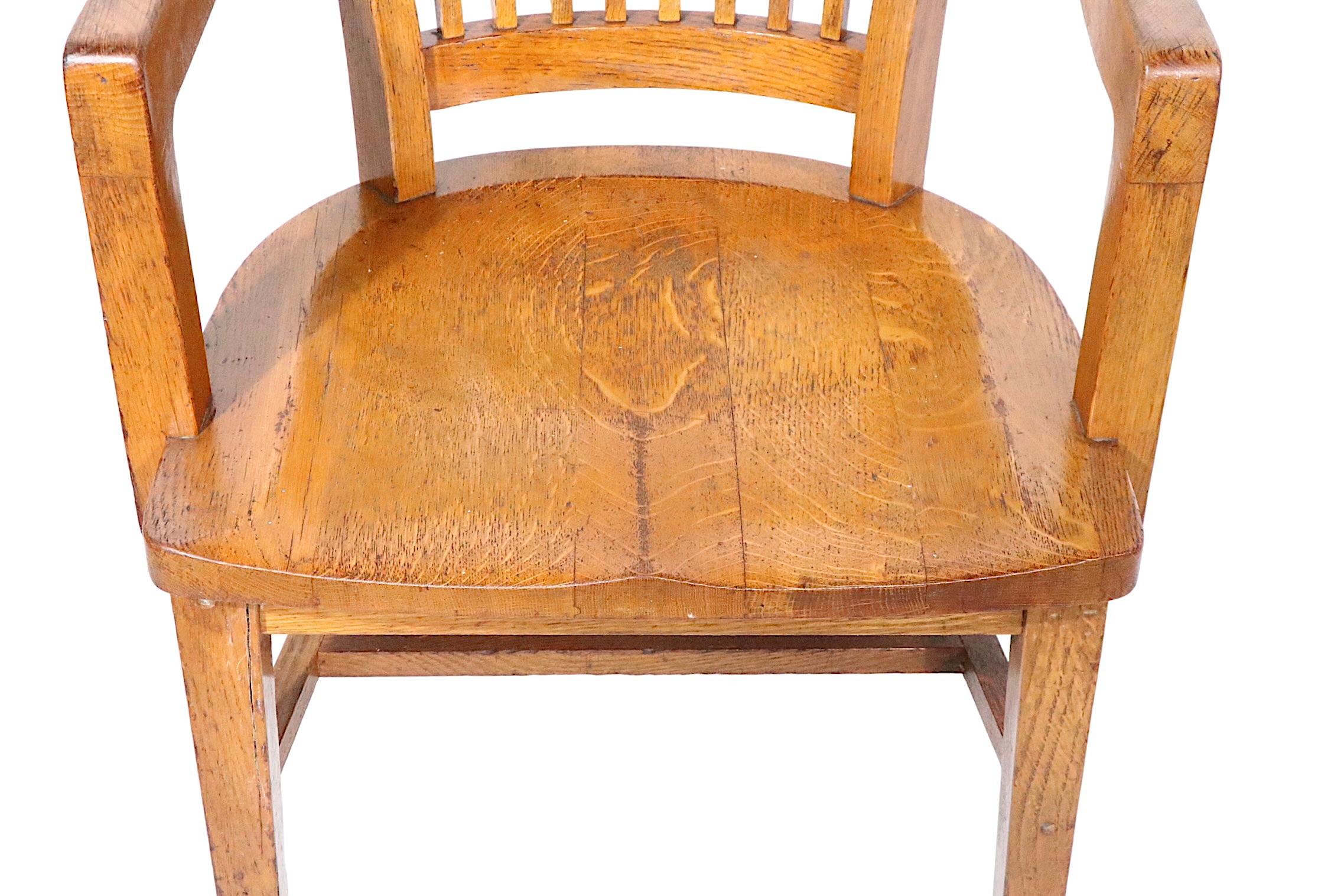 Pair. Antique Bank of England Jury Chairs in Oak 4