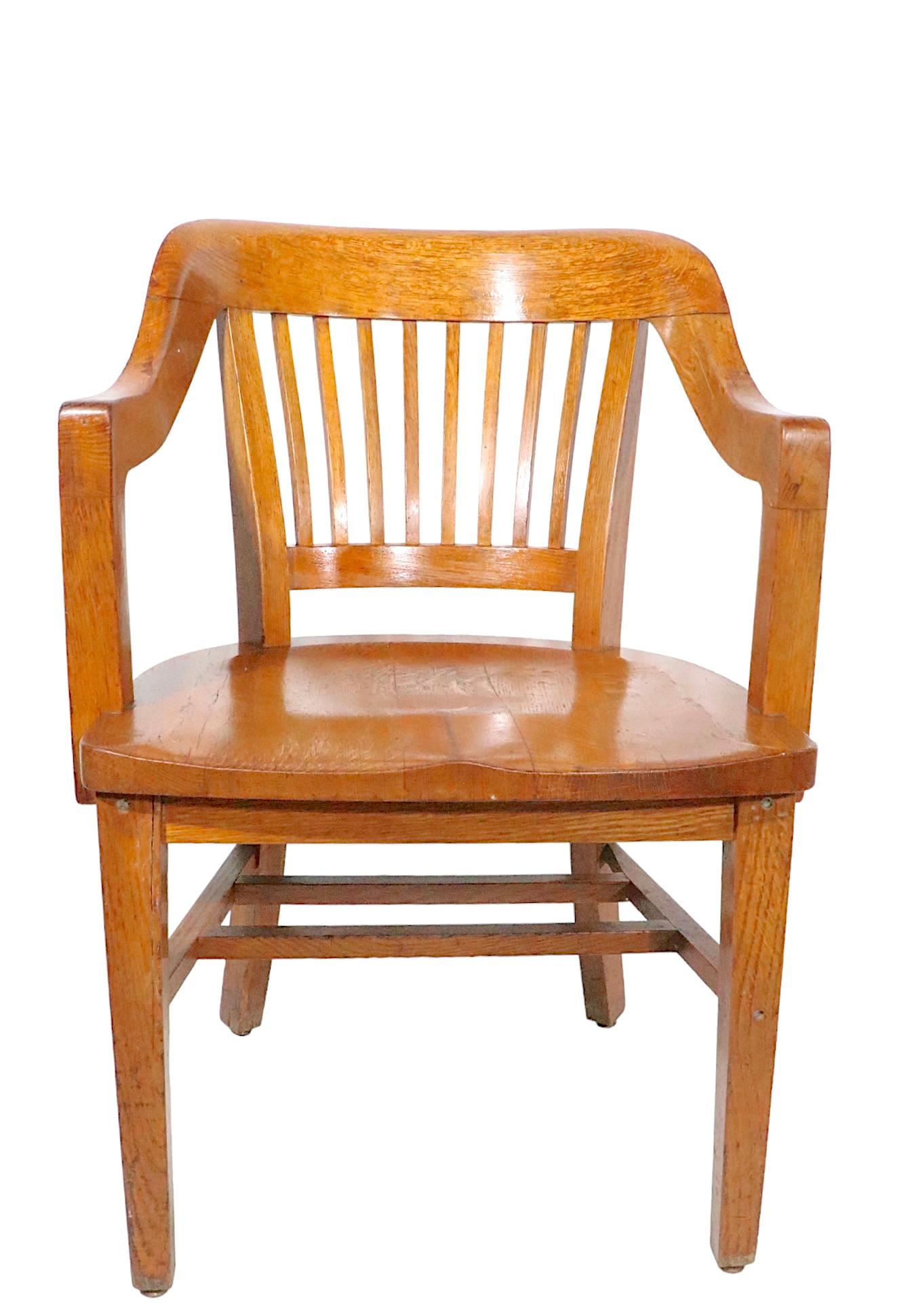 Pair. Antique Bank of England Jury Chairs in Oak 5