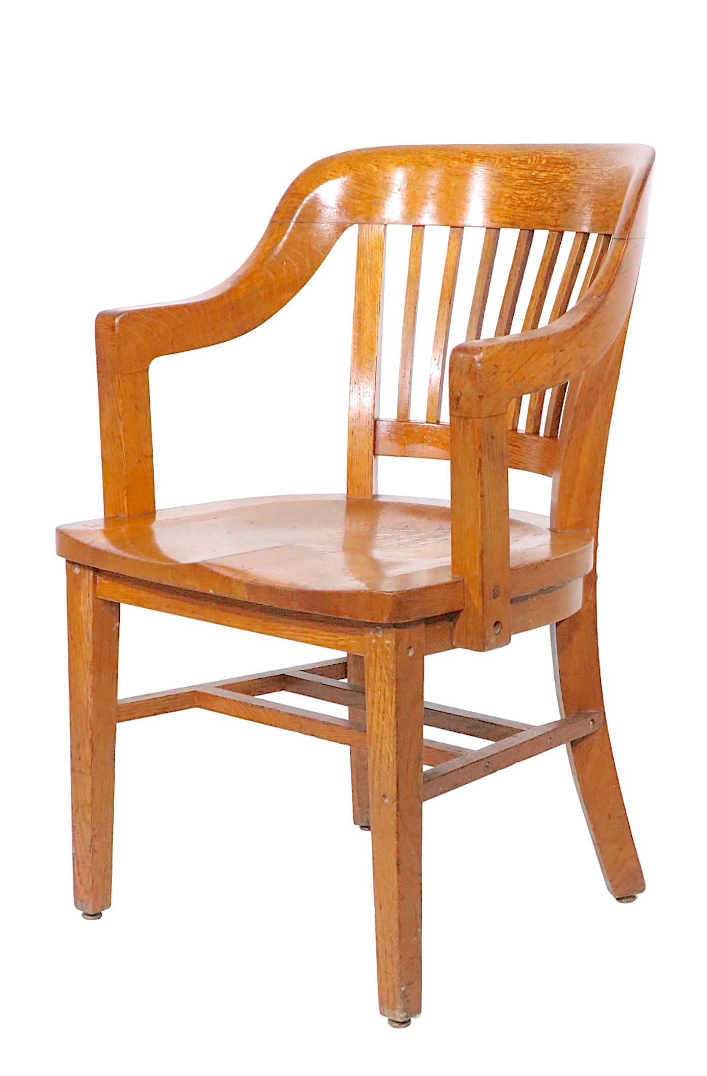 Pair. Antique Bank of England Jury Chairs in Oak 10