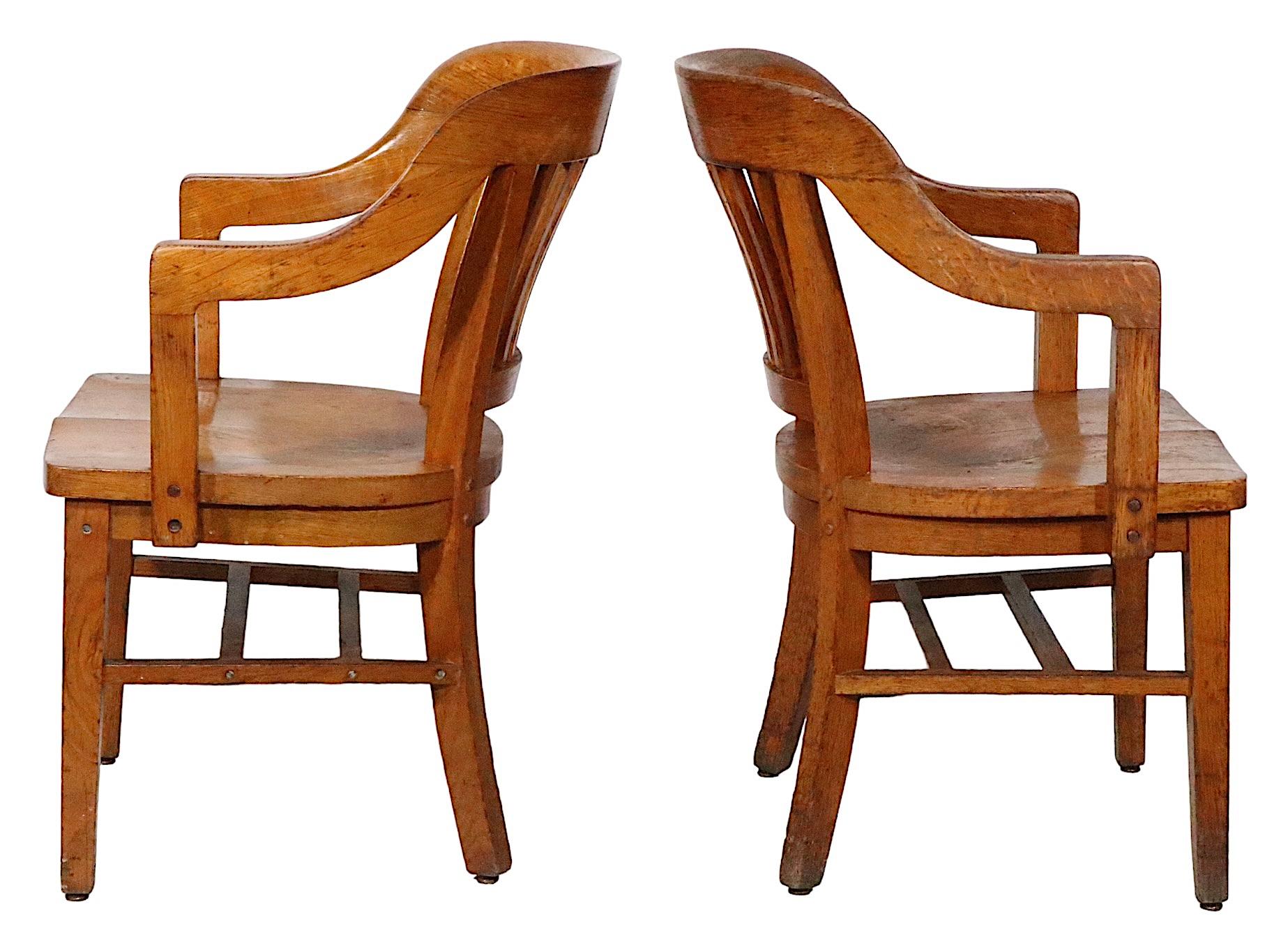 Industrial Pair. Antique Bank of England Jury Chairs in Oak