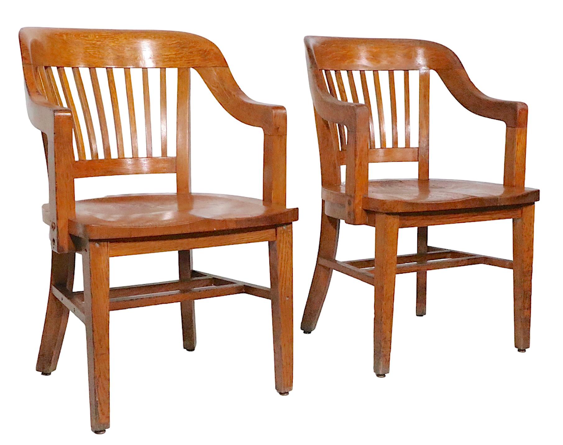20th Century Pair. Antique Bank of England Jury Chairs in Oak