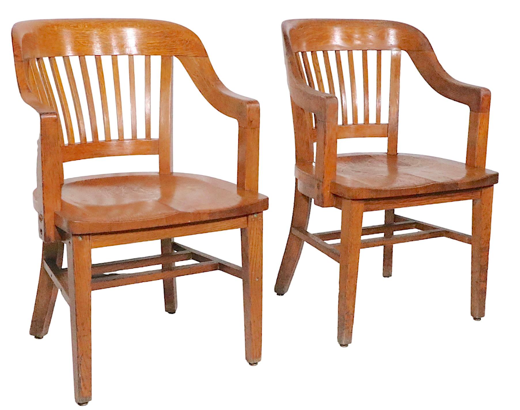 Pair. Antique Bank of England Jury Chairs in Oak 1