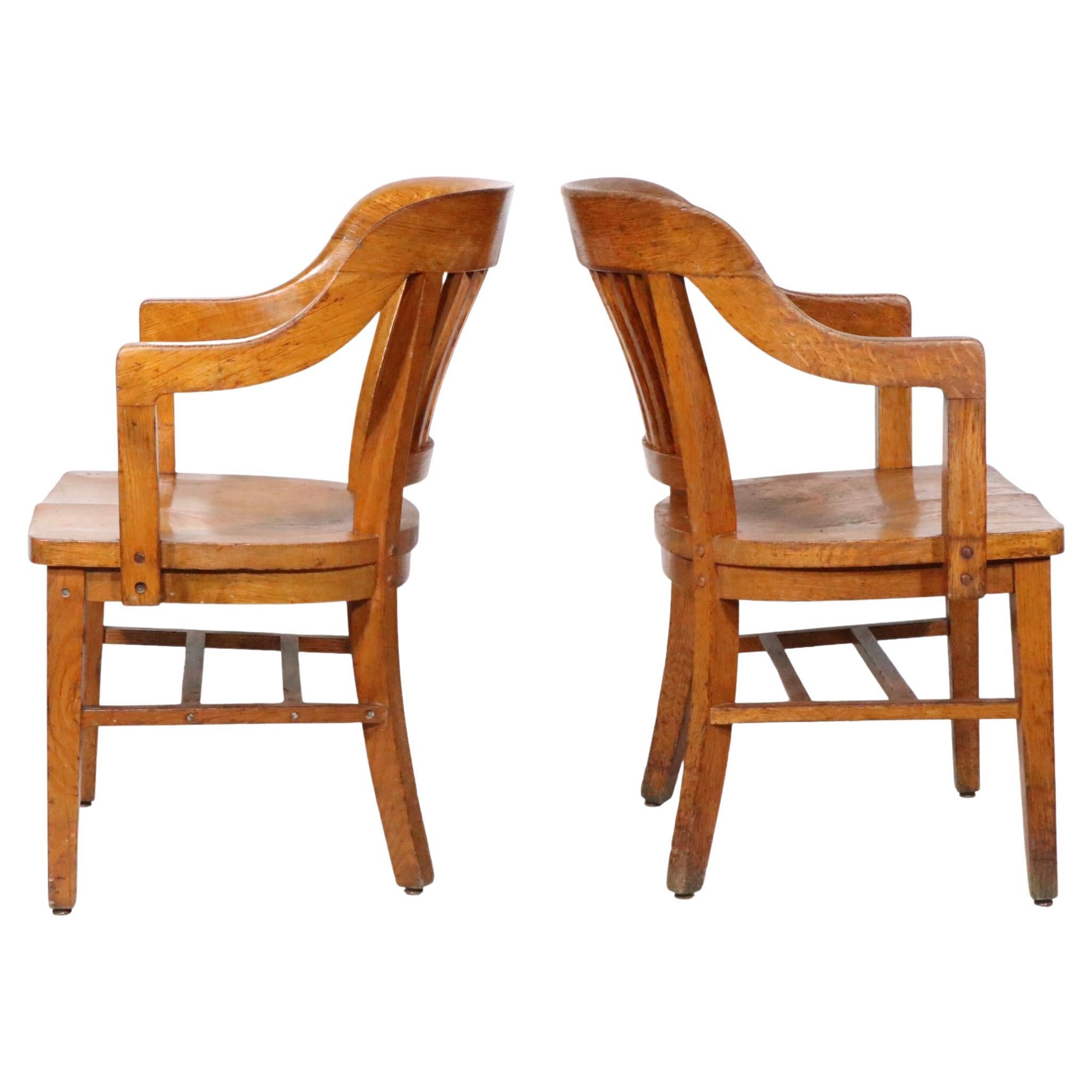 Pair. Antique Bank of England Jury Chairs in Oak