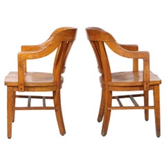 Pair. Retro Bank of England Jury Chairs in Oak
