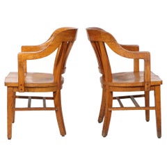 Pair. Vintage Bank of England Jury Chairs in Oak