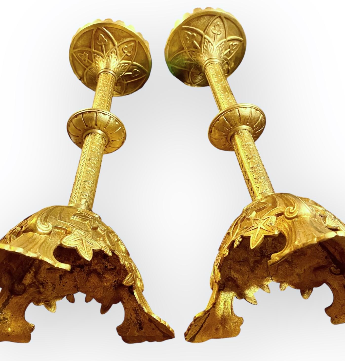 Pr. Antique French getrieben vergoldetem Messing Alter Kerzenständer im Angebot 7