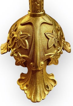 Pr. Antique French Chased Gilt Brass Alter Candlesticks