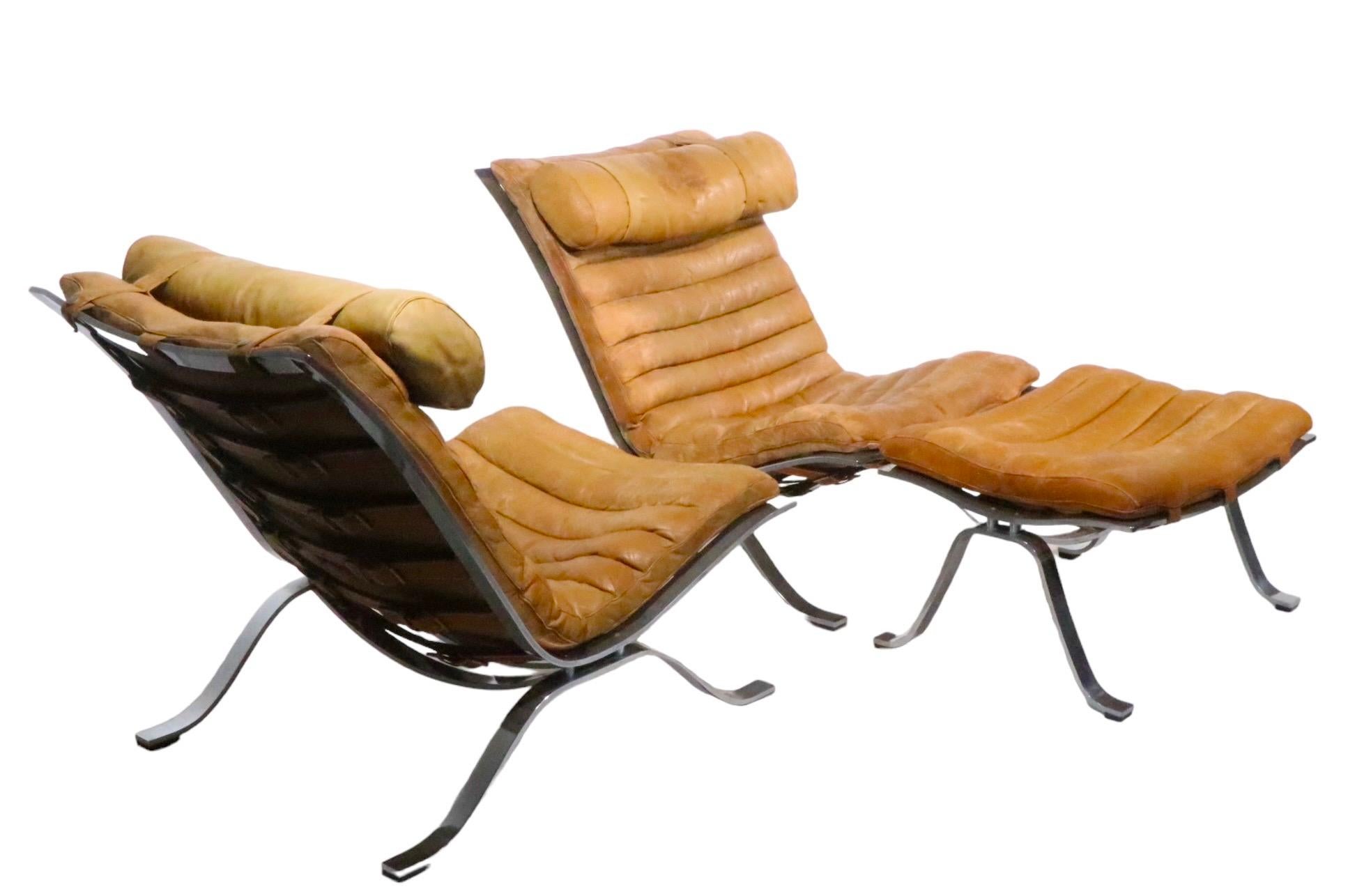 Pr. Ari Lounge Chairs with Ottomans by Arne Norell Made in Sweden c. 1960's For Sale 9