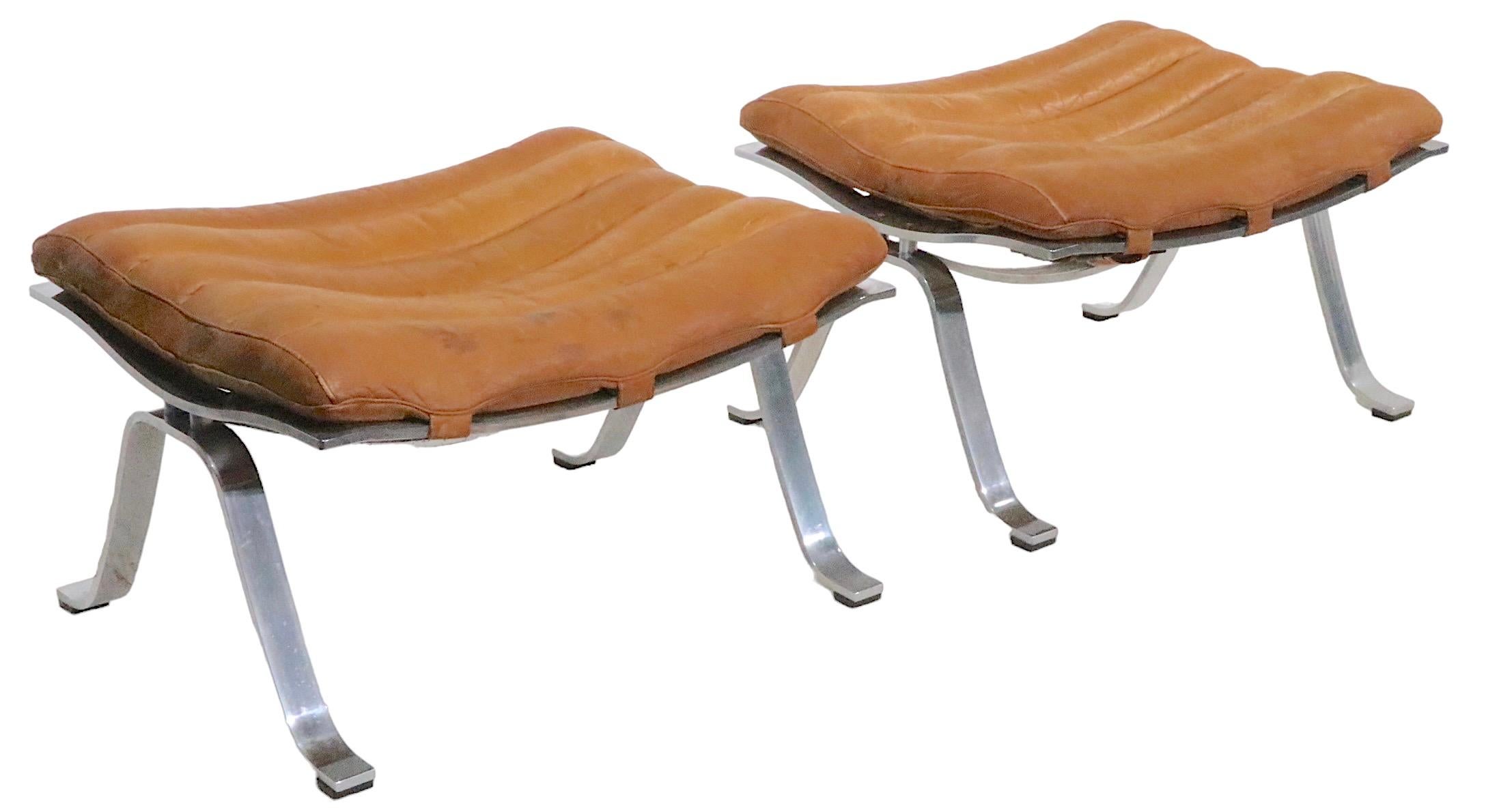 Leather Pr. Ari Lounge Chairs with Ottomans by Arne Norell Made in Sweden c. 1960's For Sale
