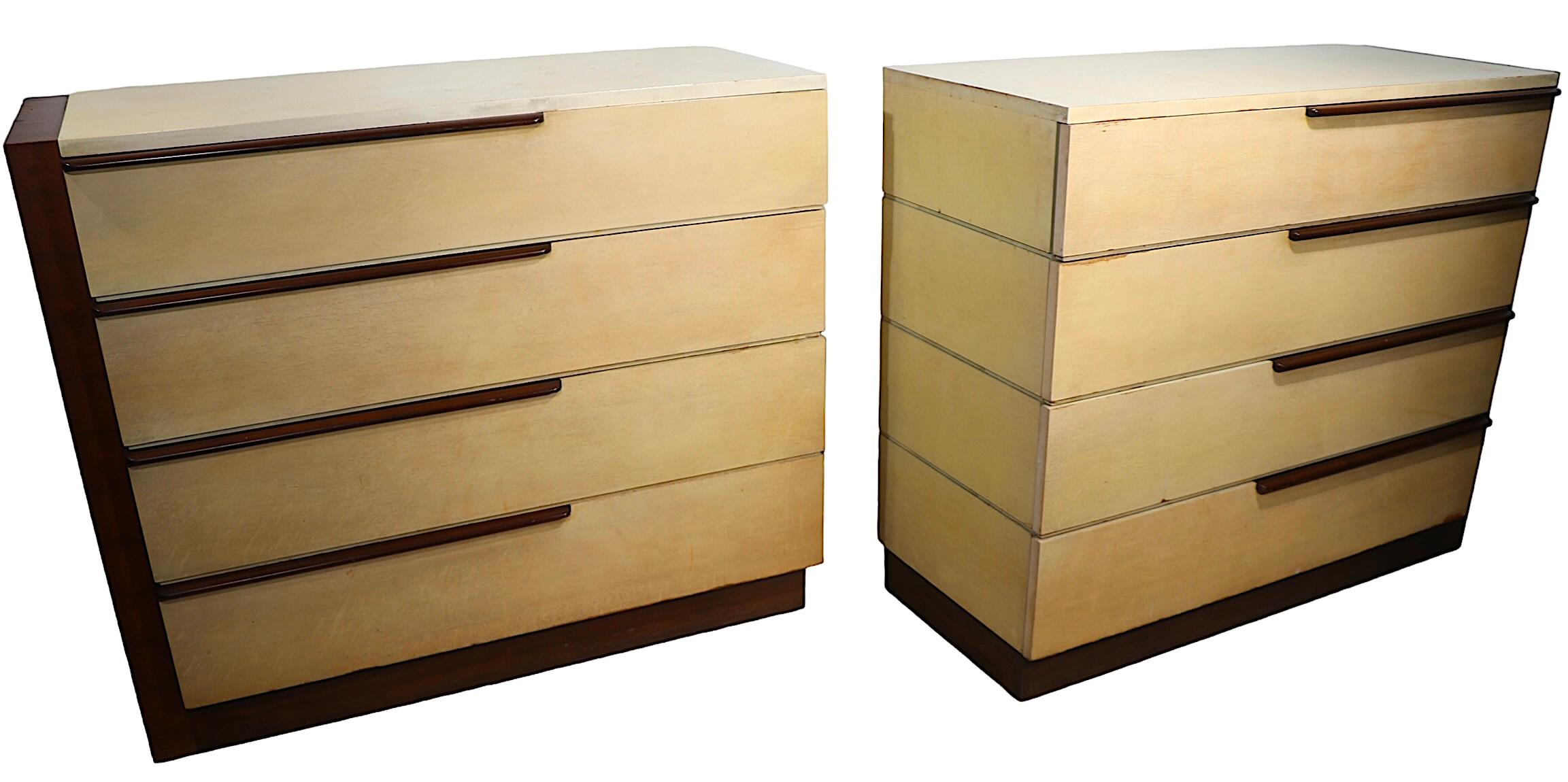 Pr Art Deco Art Moderne Dressers by Gilbert Rohde for Herman Miller c 1930's In Fair Condition For Sale In New York, NY