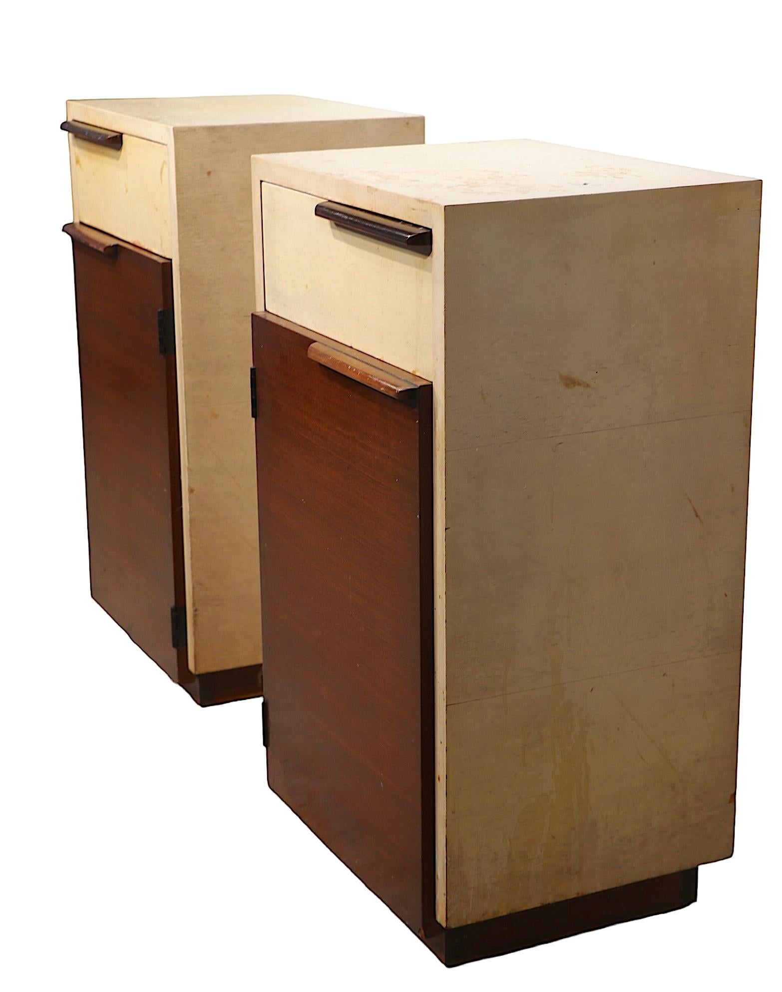 American Pr. Art Deco Art Moderne Two Tone Night Stand Tables by Rohde for Herman Miller 