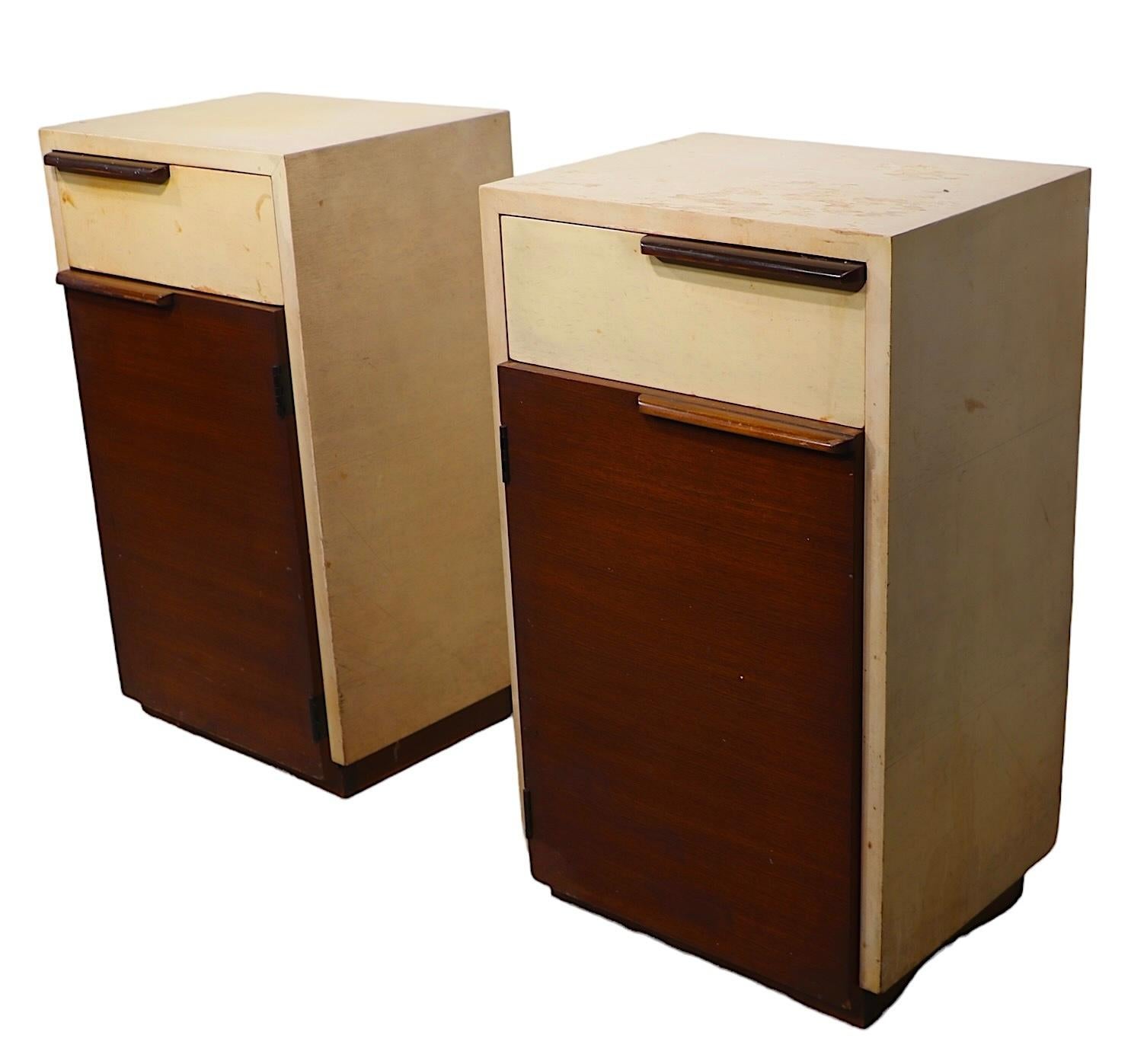 Veneer Pr. Art Deco Art Moderne Two Tone Night Stand Tables by Rohde for Herman Miller 