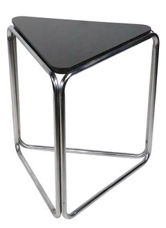 Pr. Art Deco Bauhaus Machine Age Black and Chrome Triangular End Tables