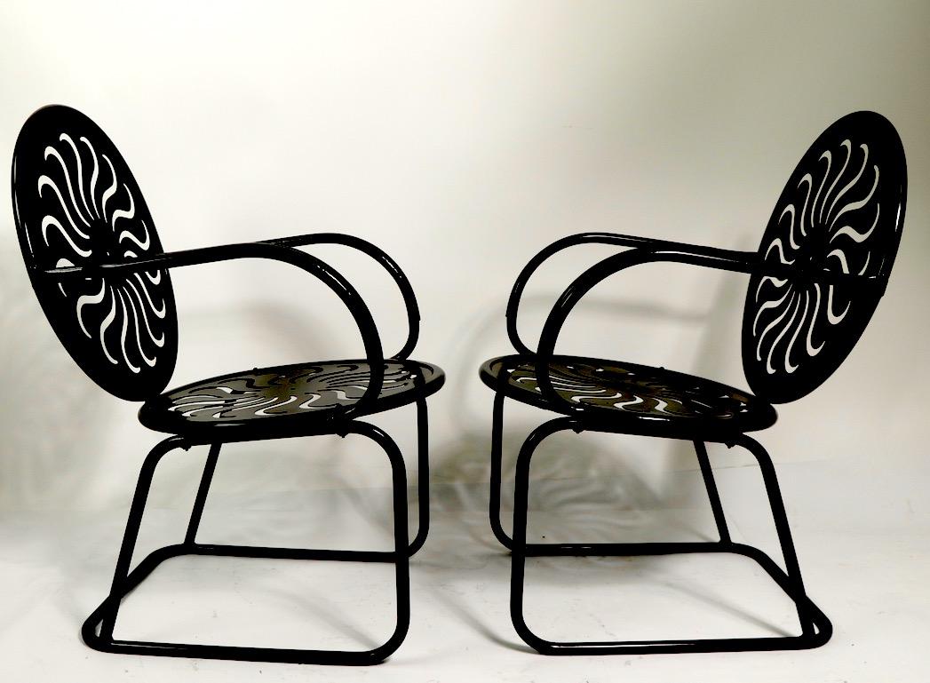 Pair of Art Deco Garden Patio Porch Lounge Chairs Newly Powder Coated For Sale 2