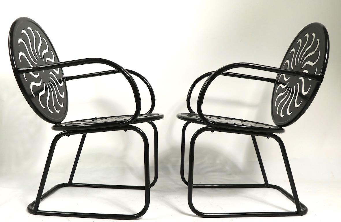 Pair of Art Deco Garden Patio Porch Lounge Chairs Newly Powder Coated For Sale 4