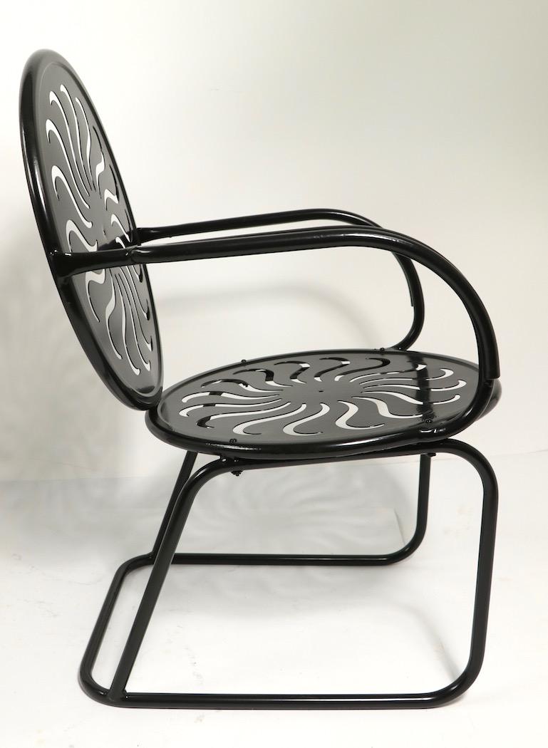 Powder-Coated Pair of Art Deco Garden Patio Porch Lounge Chairs Newly Powder Coated For Sale