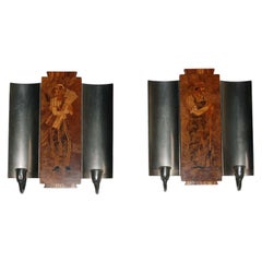 Vintage PR Art Deco Intarsia Sconces by Birger Ekman for Molby Intarsia