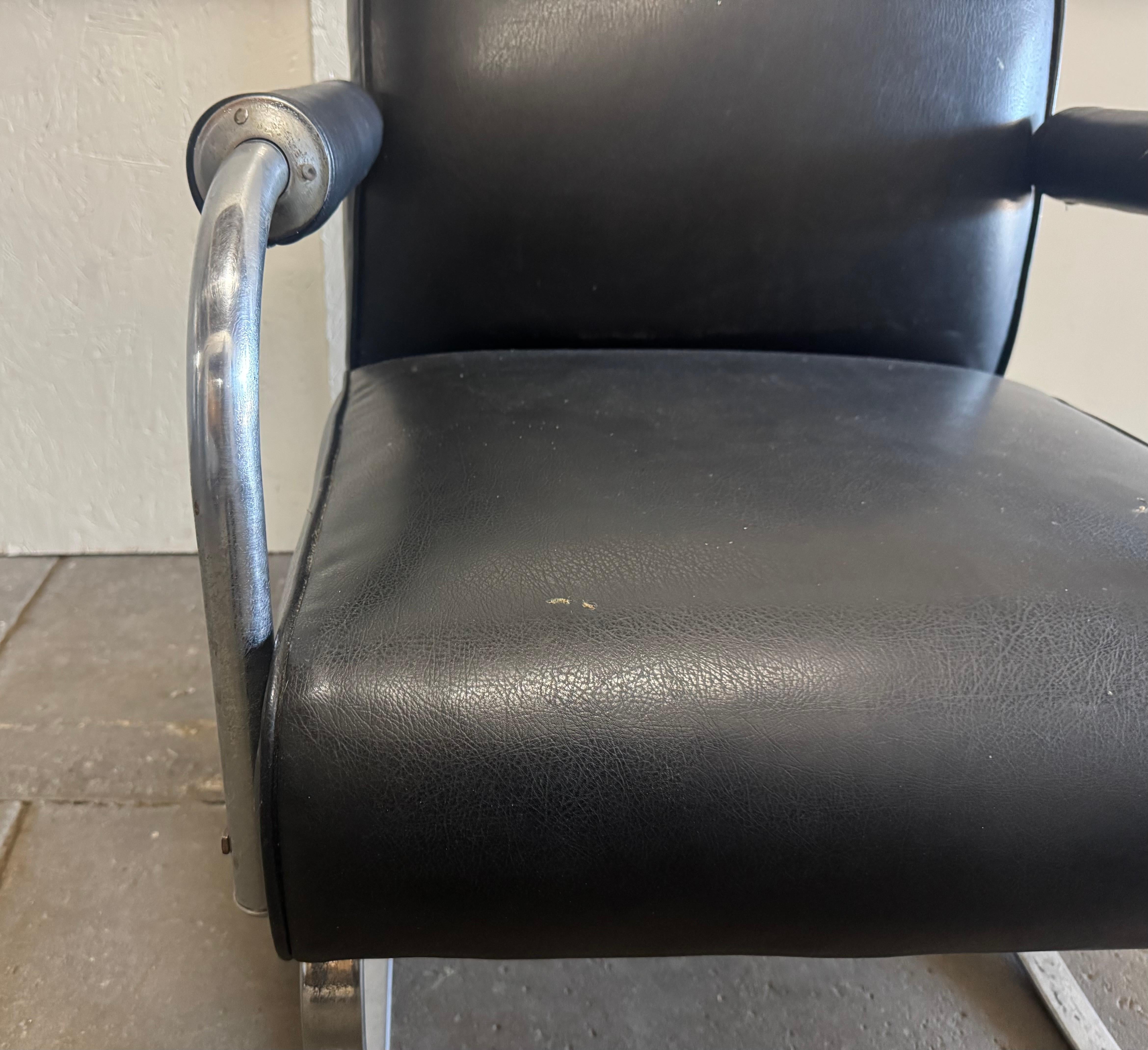 Pr. Art Deco/ Machine Age Chrome & Leather KEM Weber Springer Lounge Chairs For Sale 3