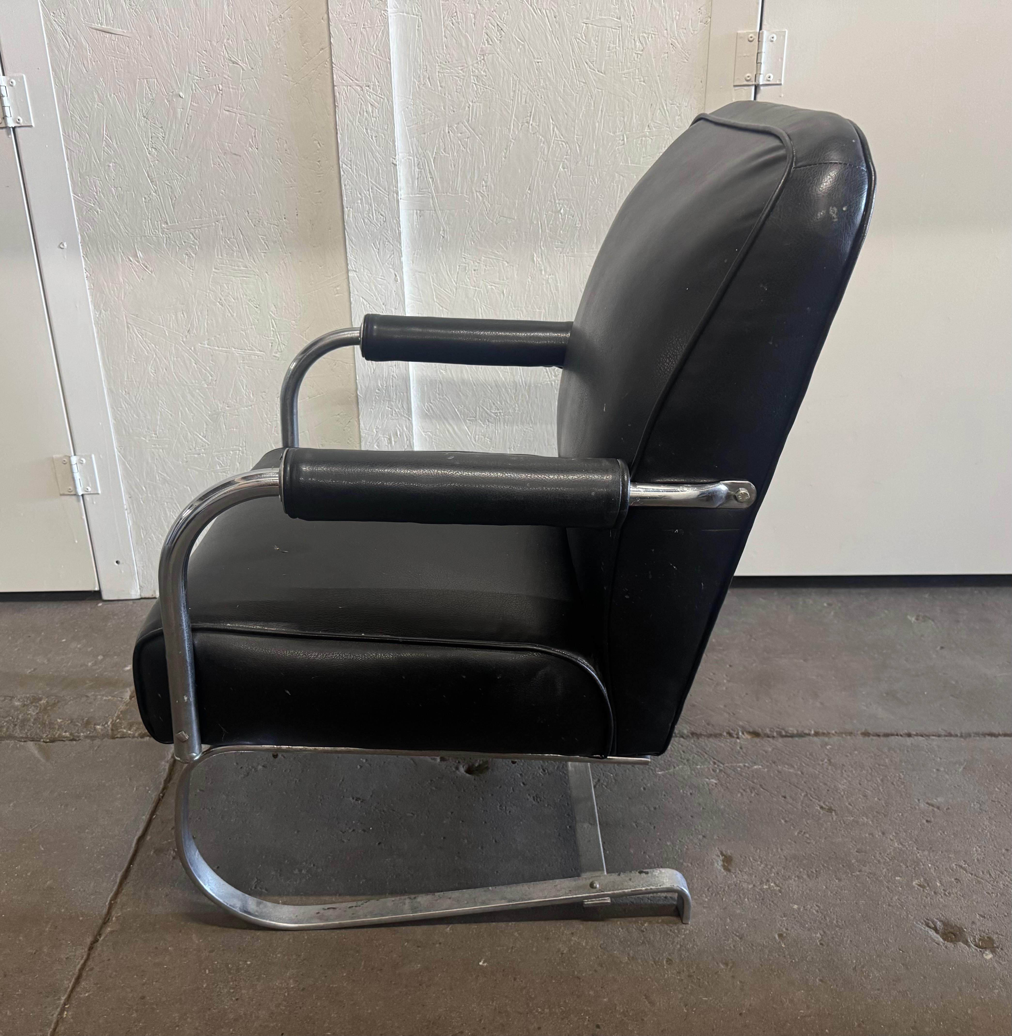 Pr. Art Deco/ Machine Age Chrome & Leather KEM Weber Springer Lounge Chairs For Sale 4