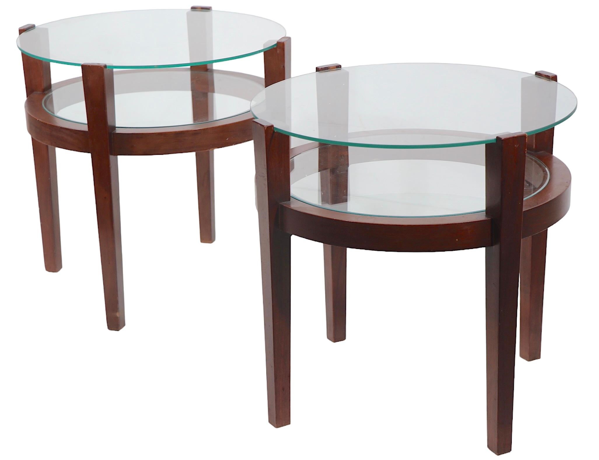 American Pr.  Art Deco  Mid Century Two Tier Wood and Glass End Side Tables c 1940/1950's
