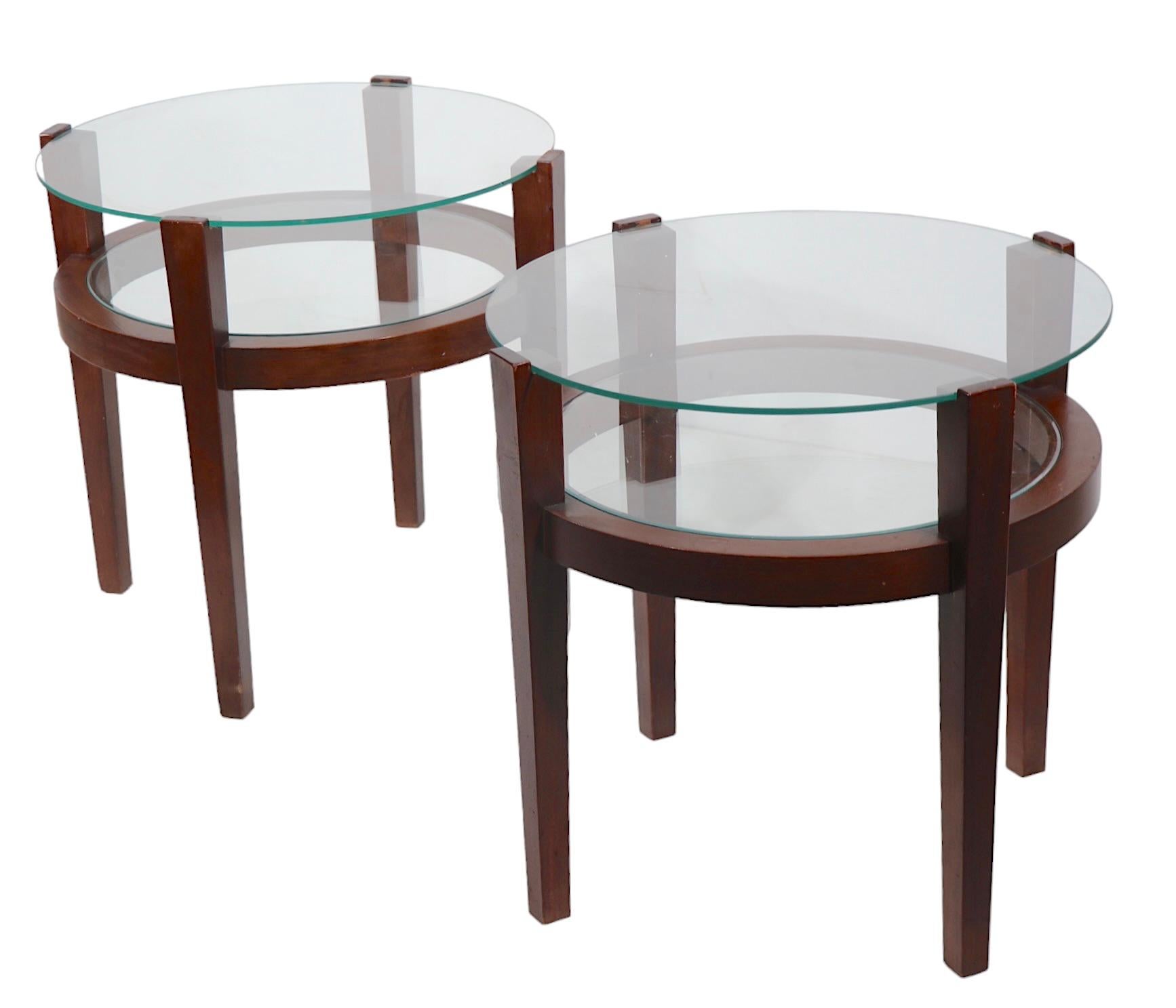 Pr.  Art Deco  Mid Century Two Tier Wood and Glass End Side Tables c 1940/1950's In Good Condition In New York, NY
