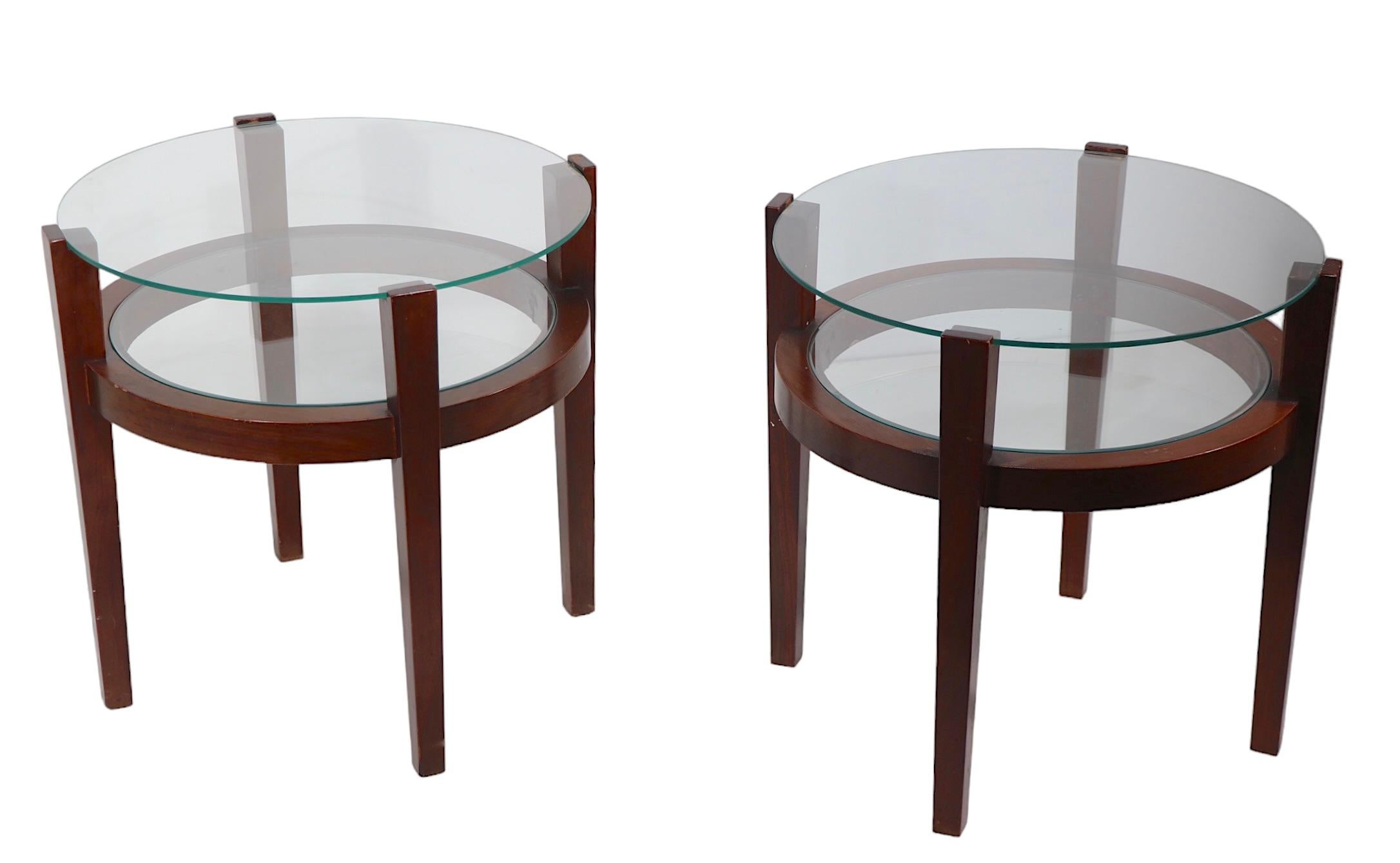 20th Century Pr.  Art Deco  Mid Century Two Tier Wood and Glass End Side Tables c 1940/1950's
