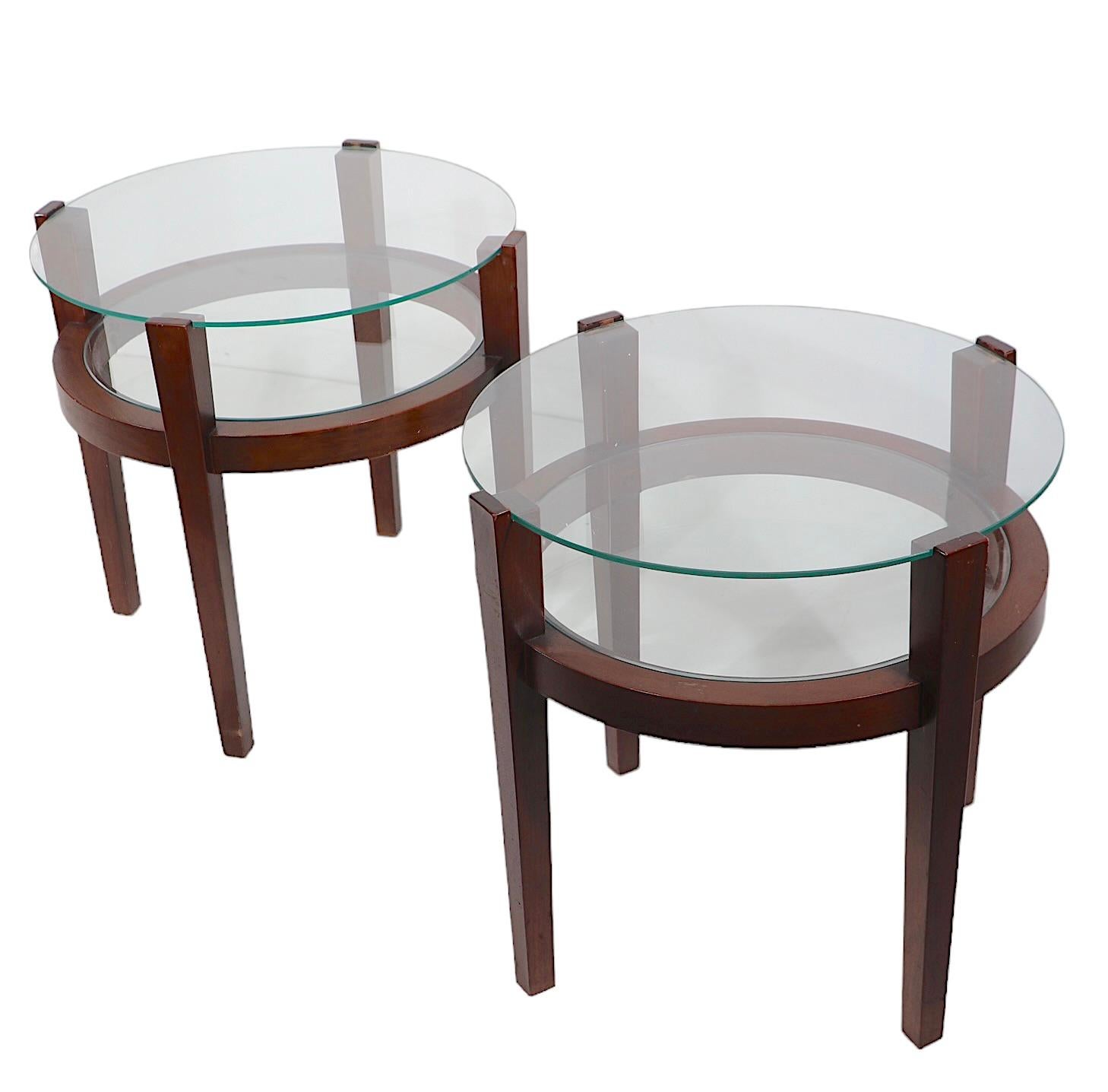 Pr.  Art Deco  Mid Century Two Tier Wood and Glass End Side Tables c 1940/1950's 1