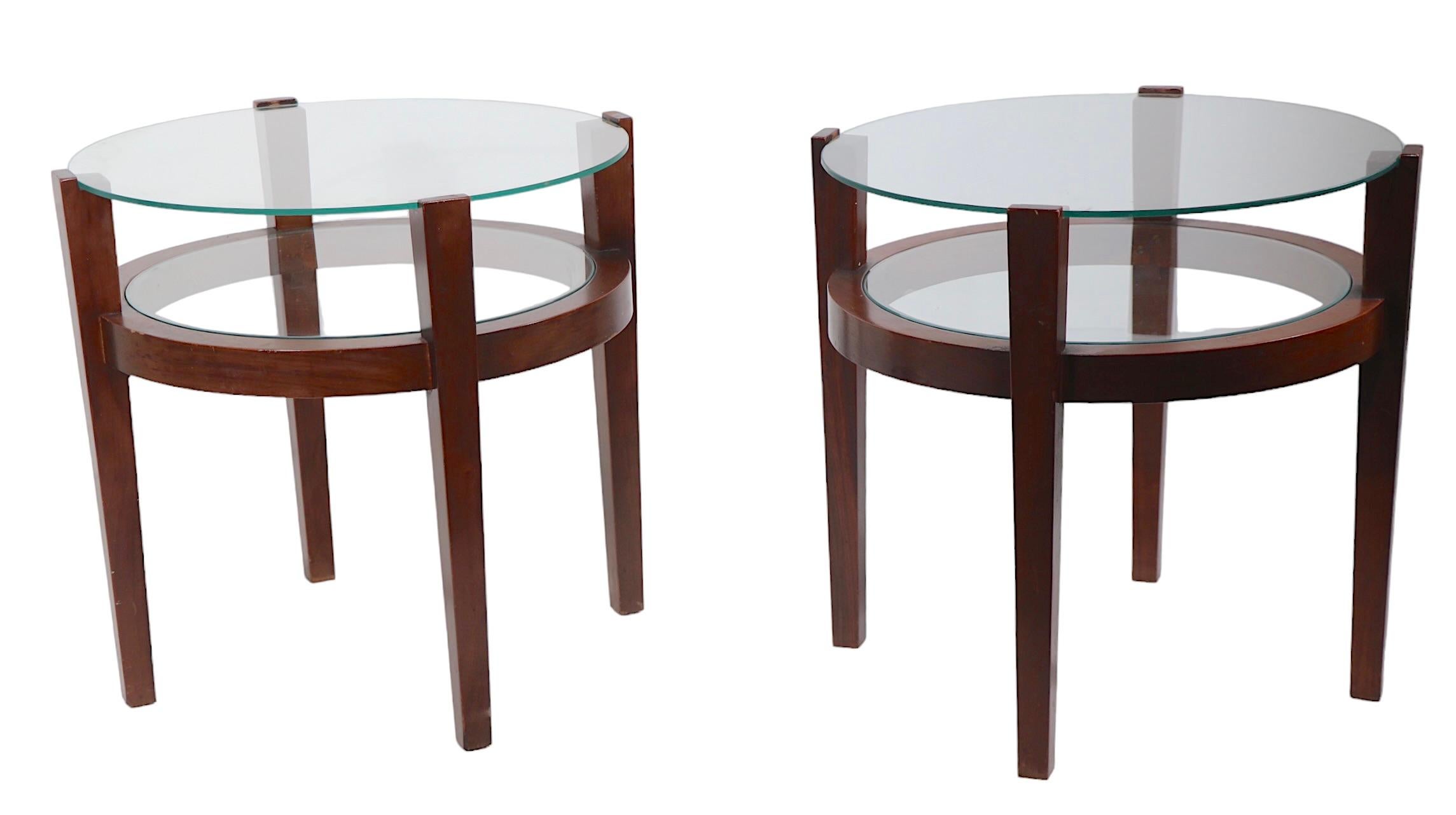 Pr.  Art Deco  Mid Century Two Tier Wood and Glass End Side Tables c 1940/1950's 2