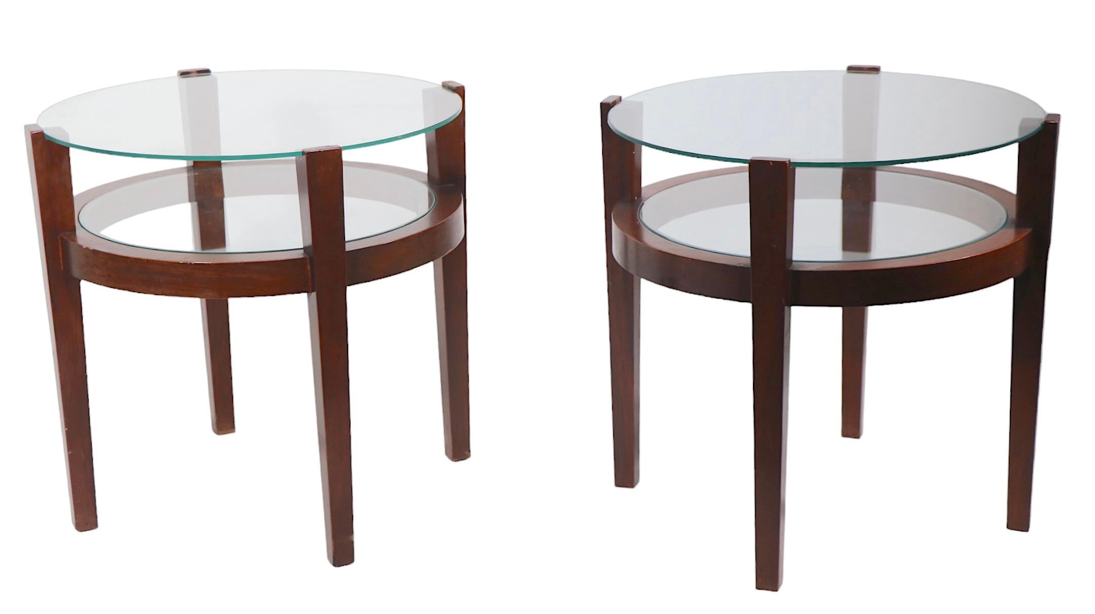 Pr.  Art Deco  Mid Century Two Tier Wood and Glass End Side Tables c 1940/1950's 3