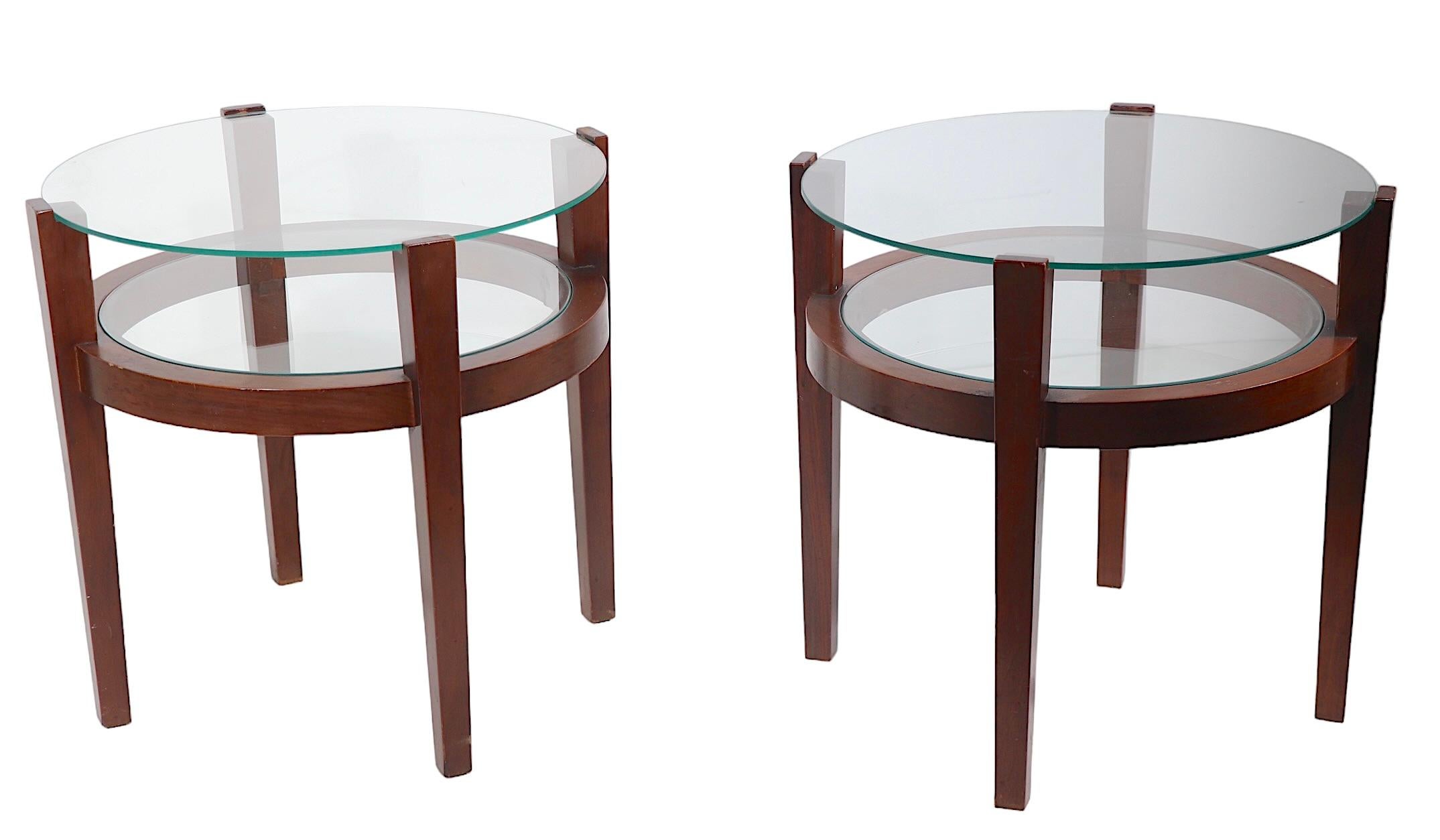 Pr.  Art Deco  Mid Century Two Tier Wood and Glass End Side Tables c 1940/1950's 4