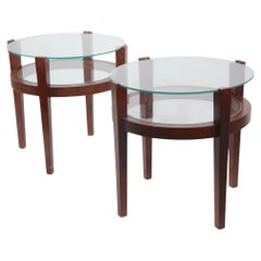 Pr.  Art Deco  Mid Century Two Tier Wood and Glass End Side Tables c 1940/1950's