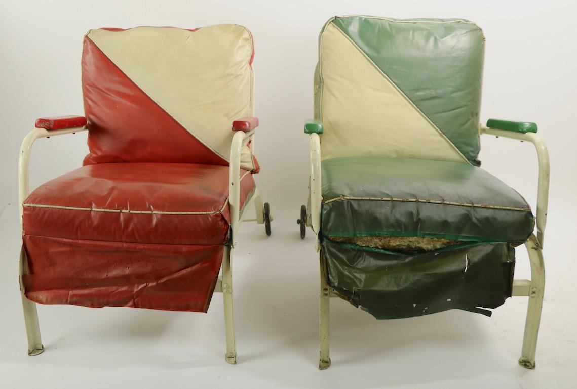 Pair of Art Deco Outdoor Porch Garden Reclining Lounge Chairs at