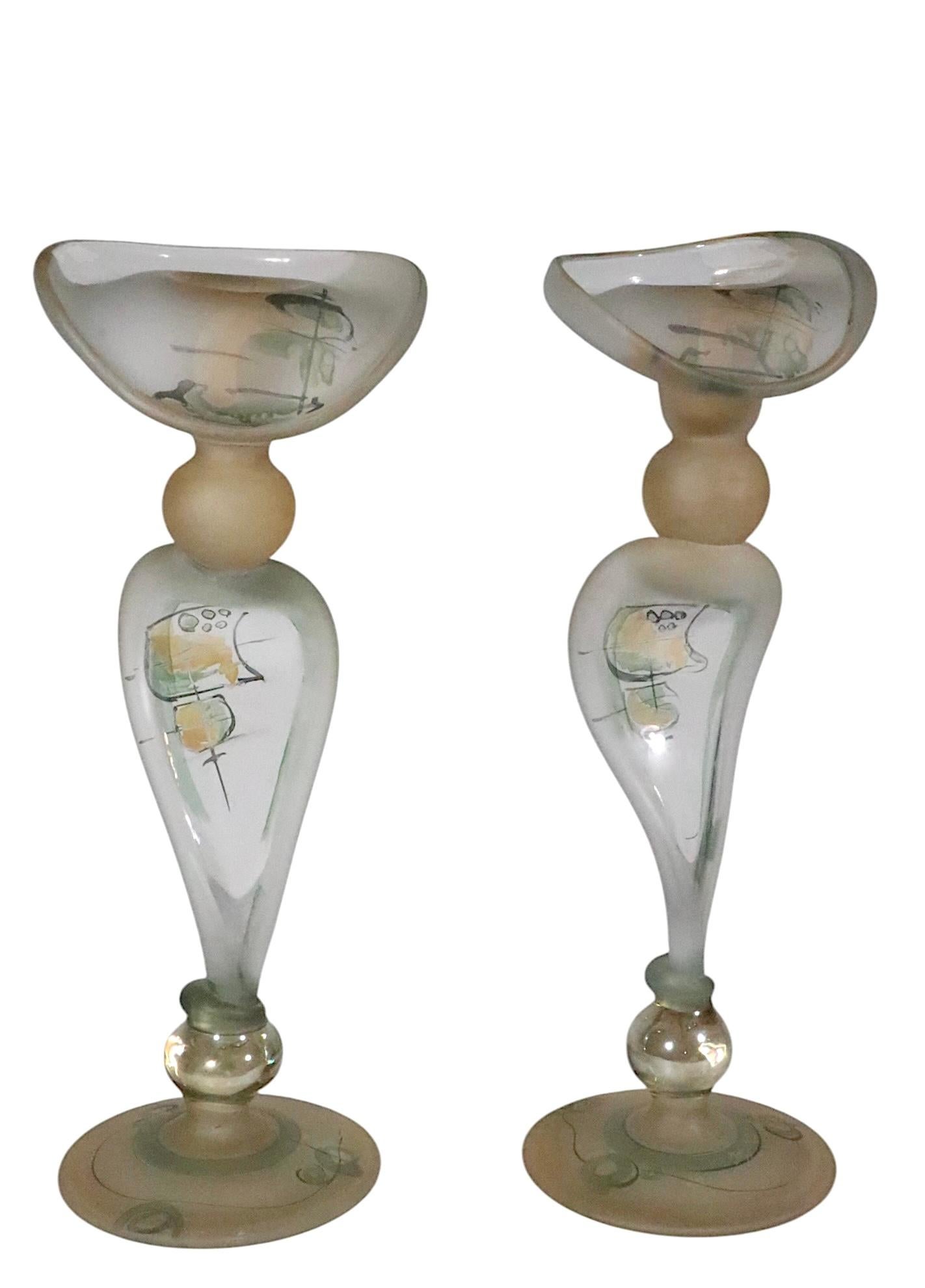 Pr. Art Glass Candlesticks made in Romania by  Ion Tamaian c. 1970's For Sale 6