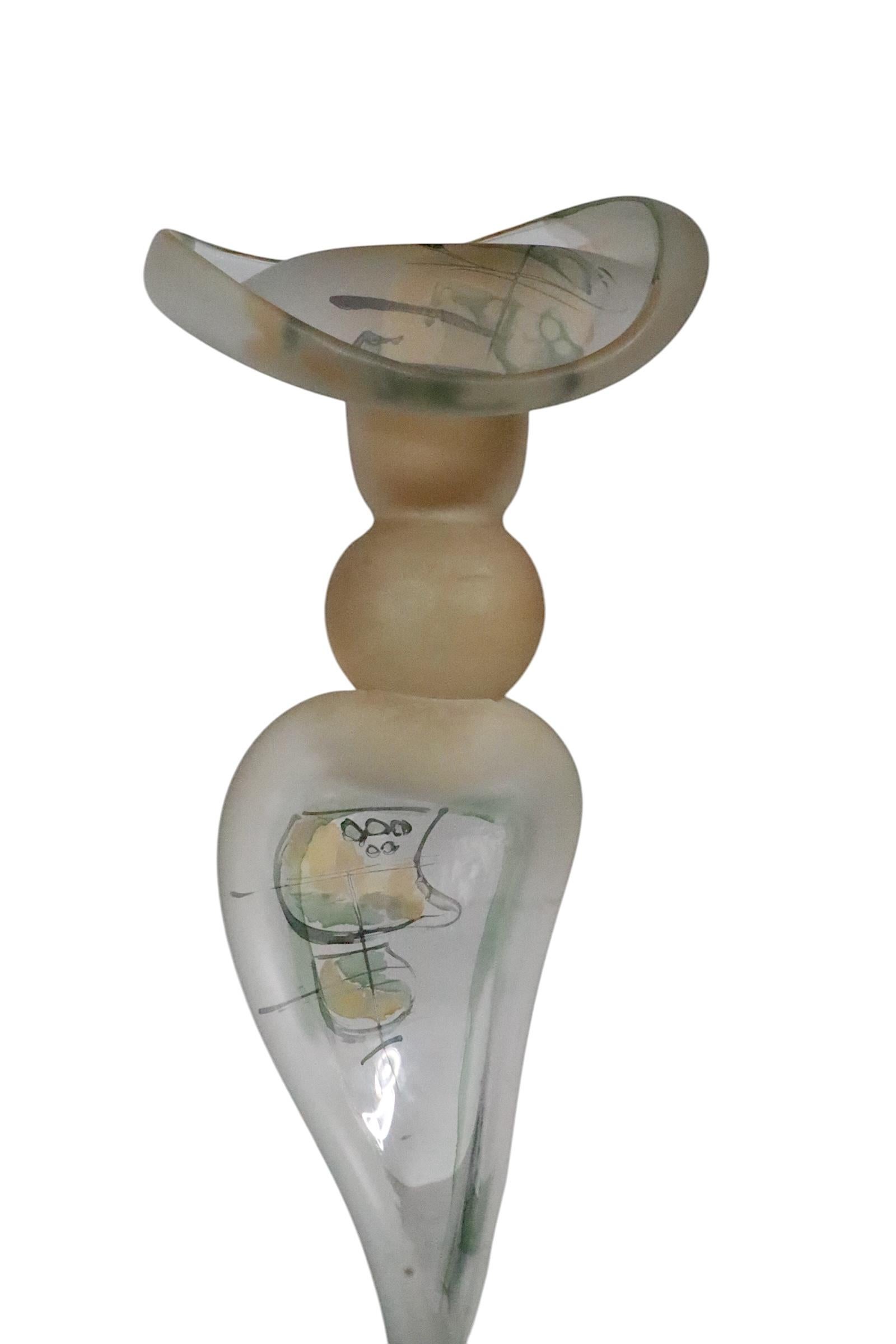 Pr. Art Glass Candlesticks made in Romania by  Ion Tamaian c. 1970's In Good Condition For Sale In New York, NY