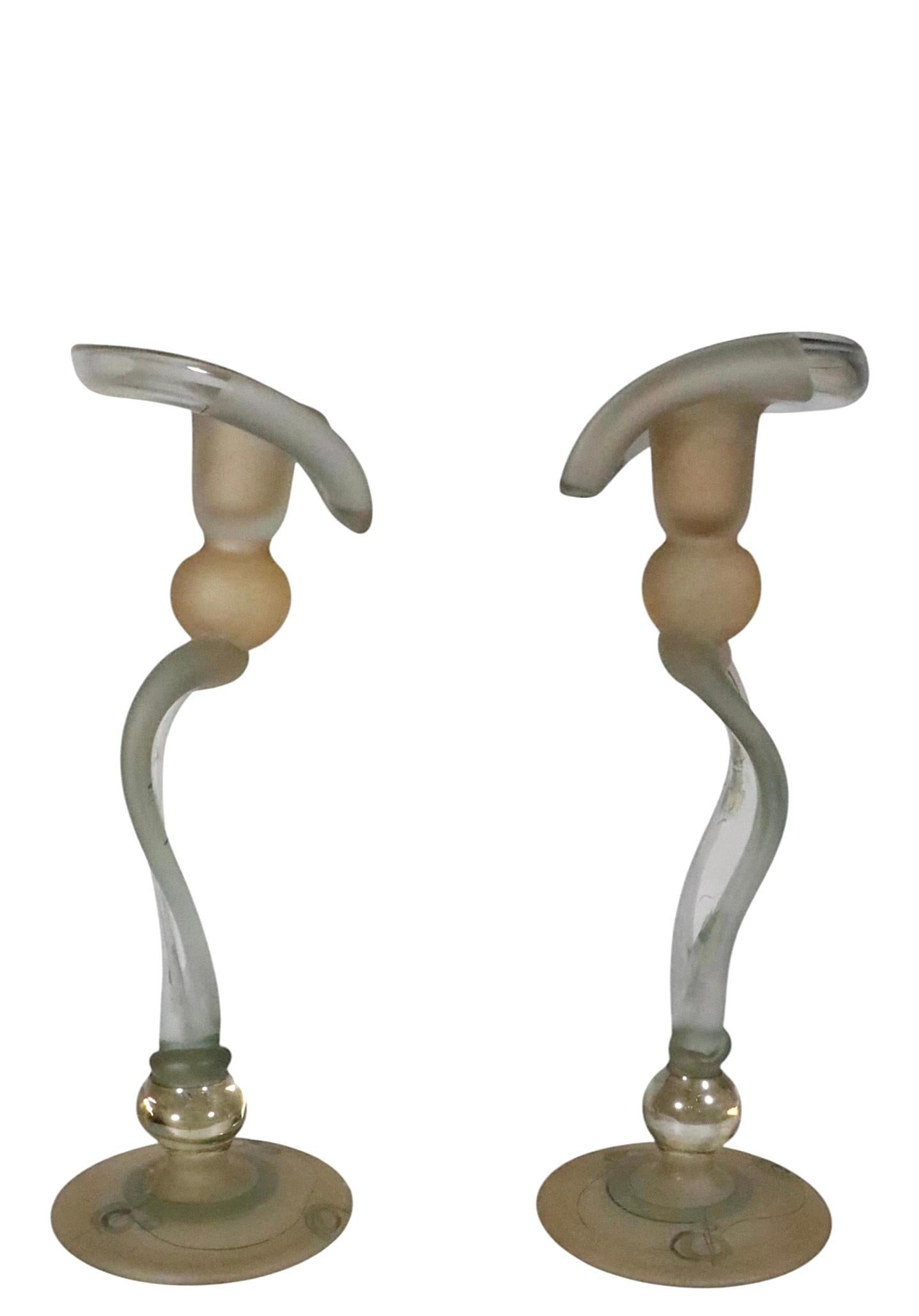 Pr. Art Glass Candlesticks made in Romania by  Ion Tamaian c. 1970's For Sale 1