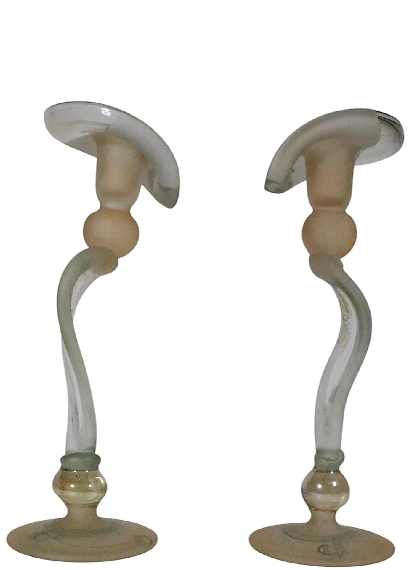 Pr. Art Glass Candlesticks made in Romania by  Ion Tamaian c. 1970's For Sale 2