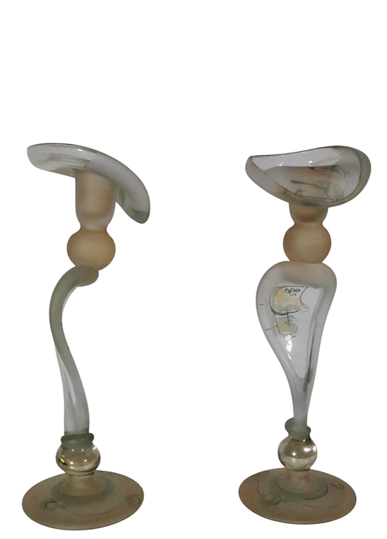 Pr. Art Glass Candlesticks made in Romania by  Ion Tamaian c. 1970's For Sale 3