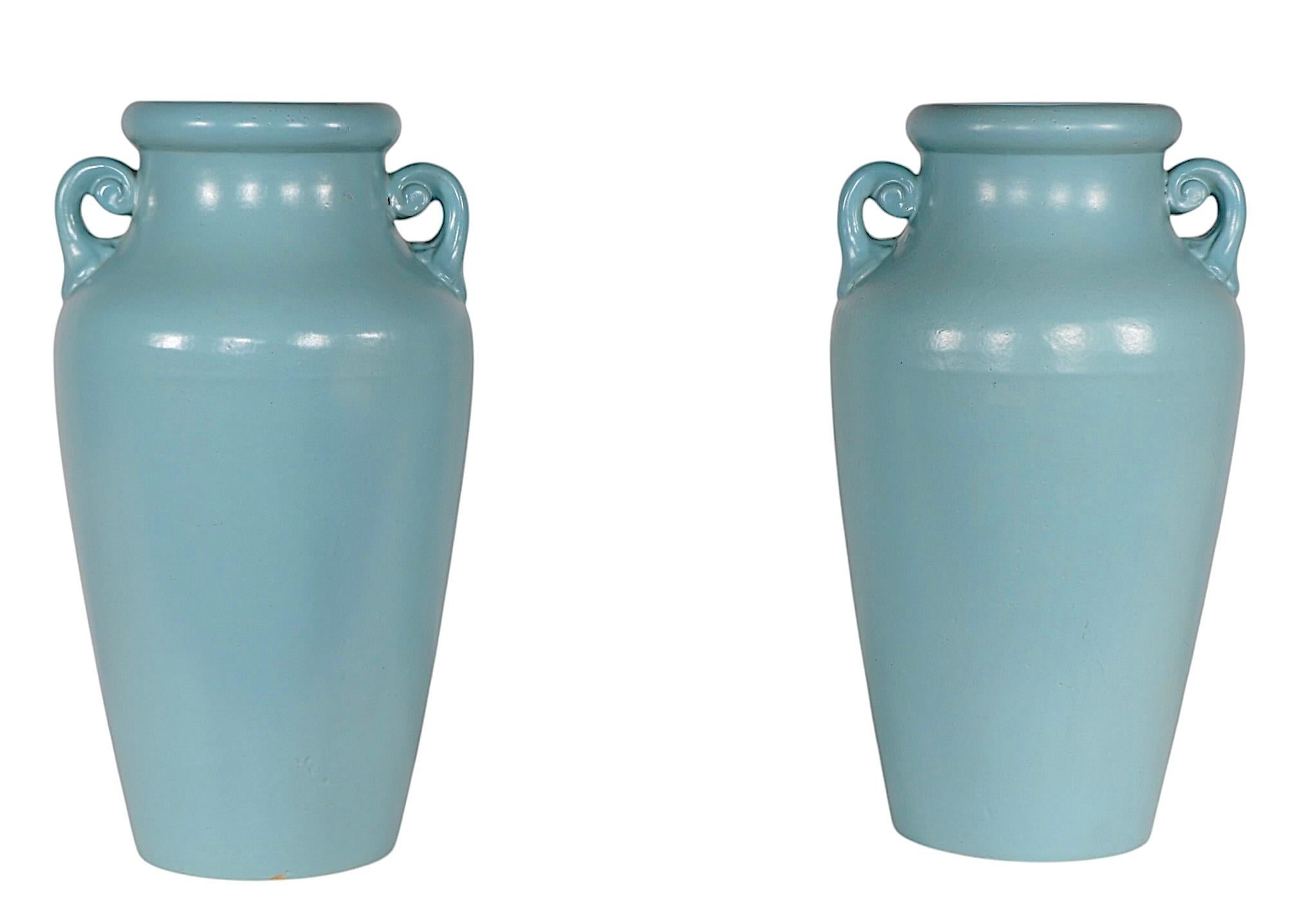 Pr. Art Pottery Floor Vases att. McCoy c. 1930/40's In Good Condition For Sale In New York, NY