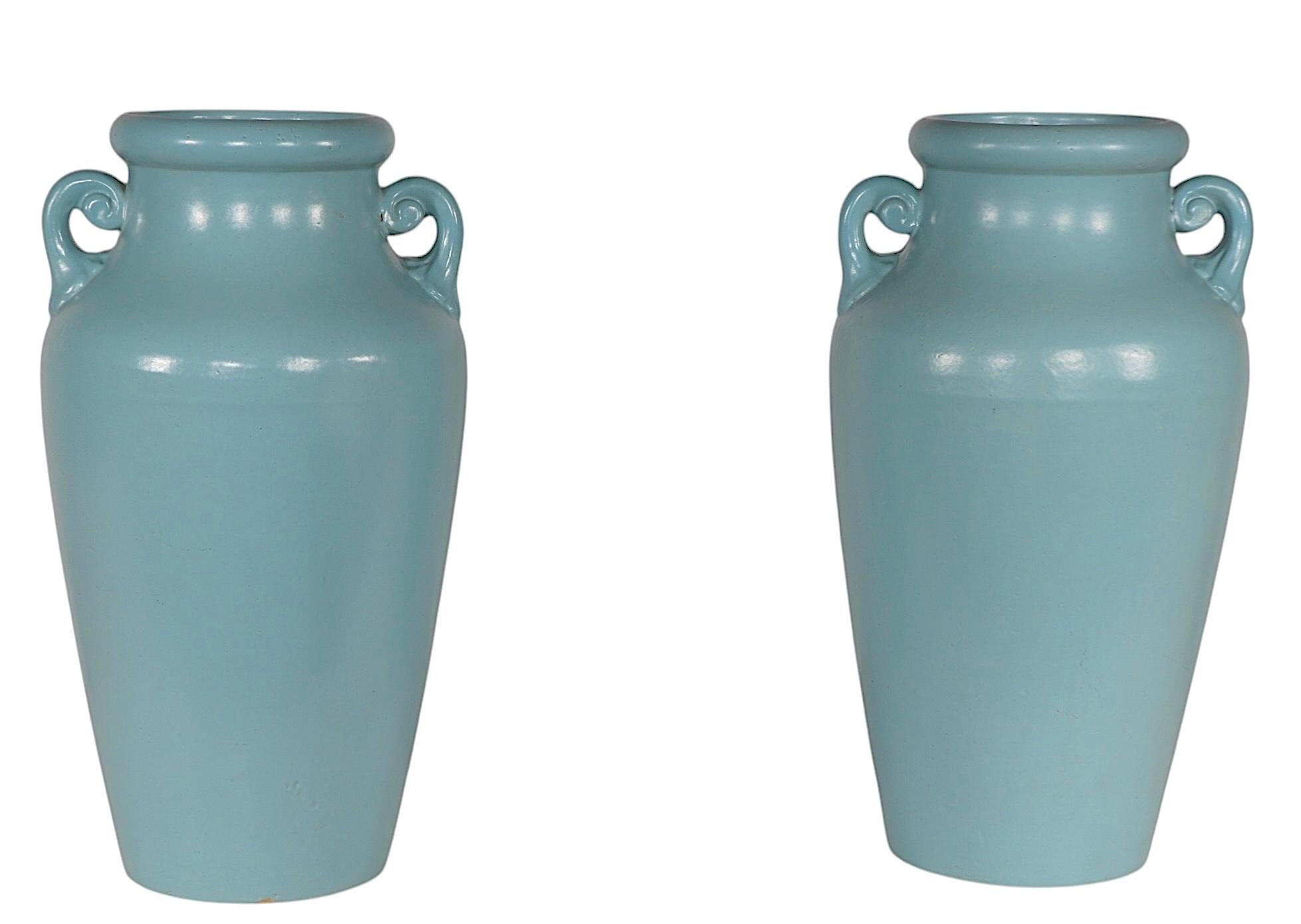 20th Century Pr. Art Pottery Floor Vases att. McCoy c. 1930/40's For Sale