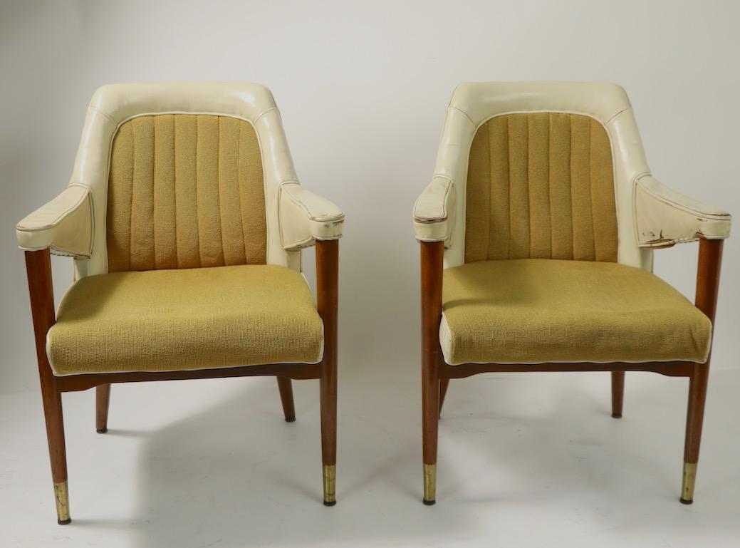 Mid-Century Modern Pair of B L Marble Chair Company Leather Mid Century Desk Office Armchairs