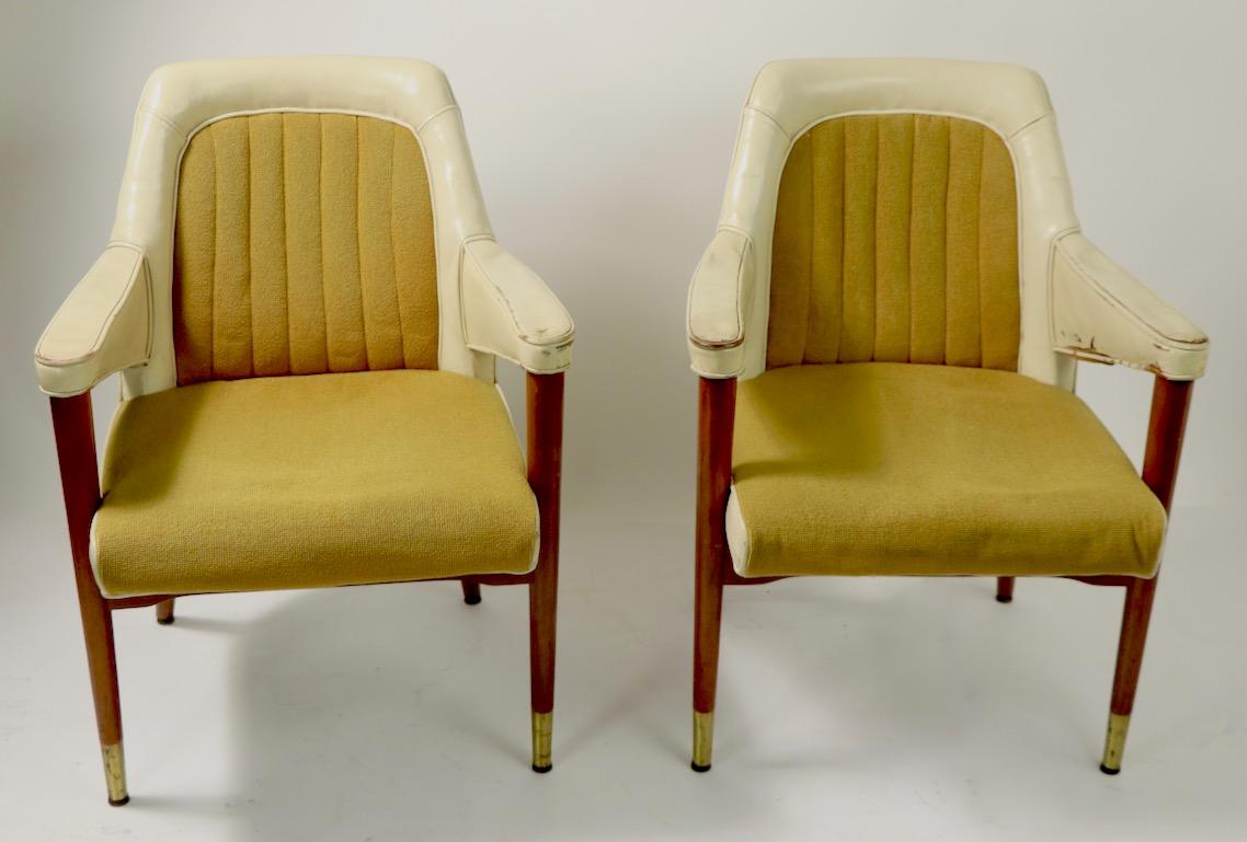 American Pair of B L Marble Chair Company Leather Mid Century Desk Office Armchairs