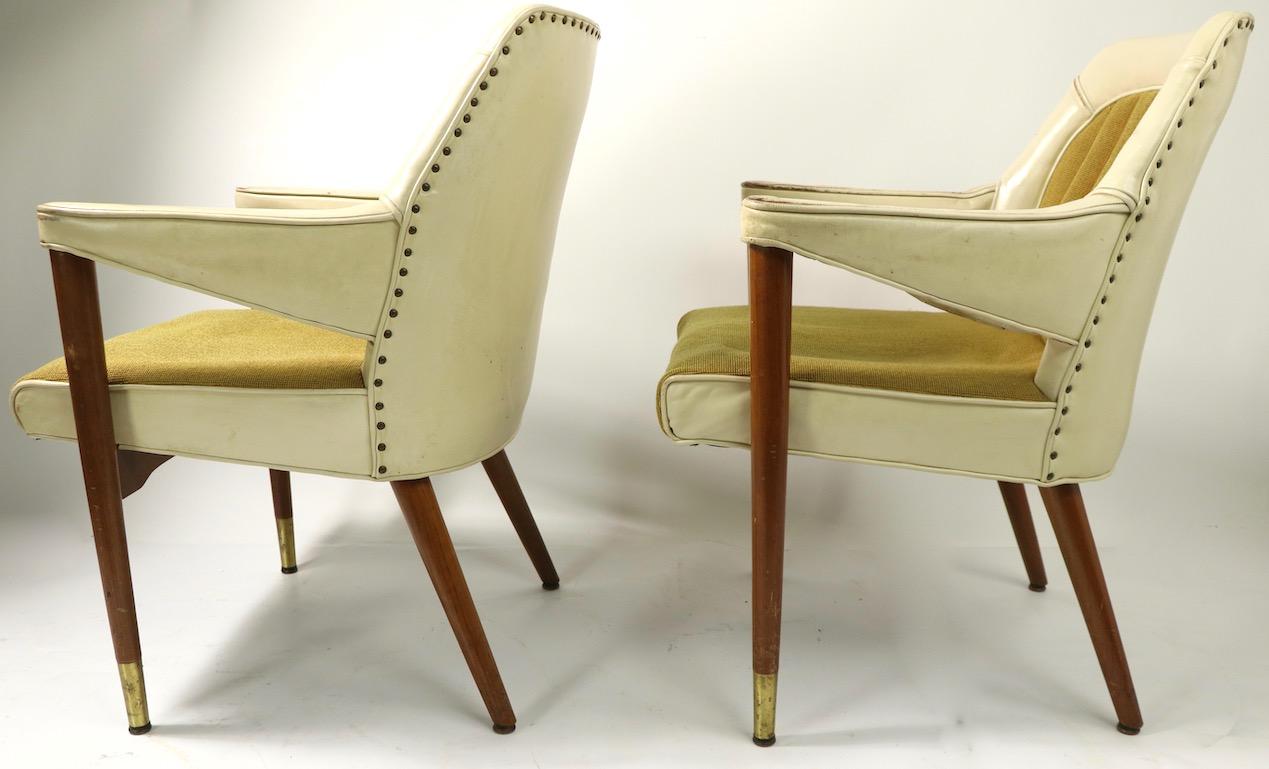Pair of B L Marble Chair Company Leather Mid Century Desk Office Armchairs 1