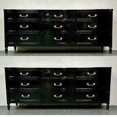 Pair Baker Hollywood Regency Dressers / Sideboards Jansen Style Ebony Lacquered