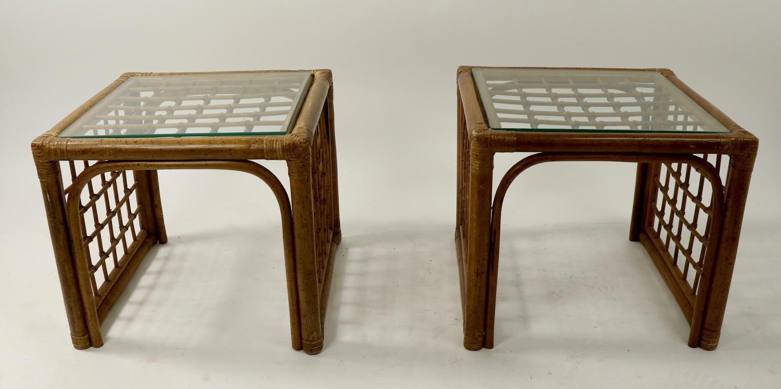 Pair of Bamboo and Glass Tables For Sale 4