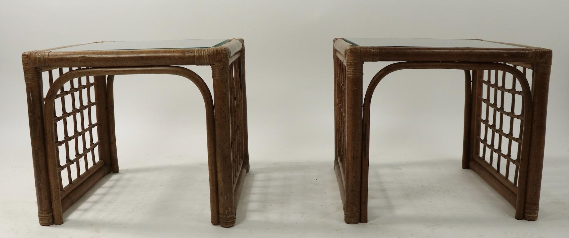 Pair of Bamboo and Glass Tables For Sale 5