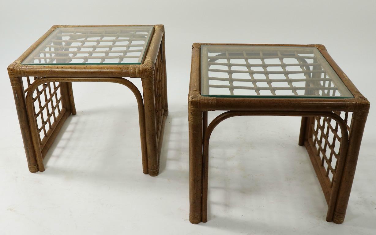 Pair of Bamboo and Glass Tables For Sale 6