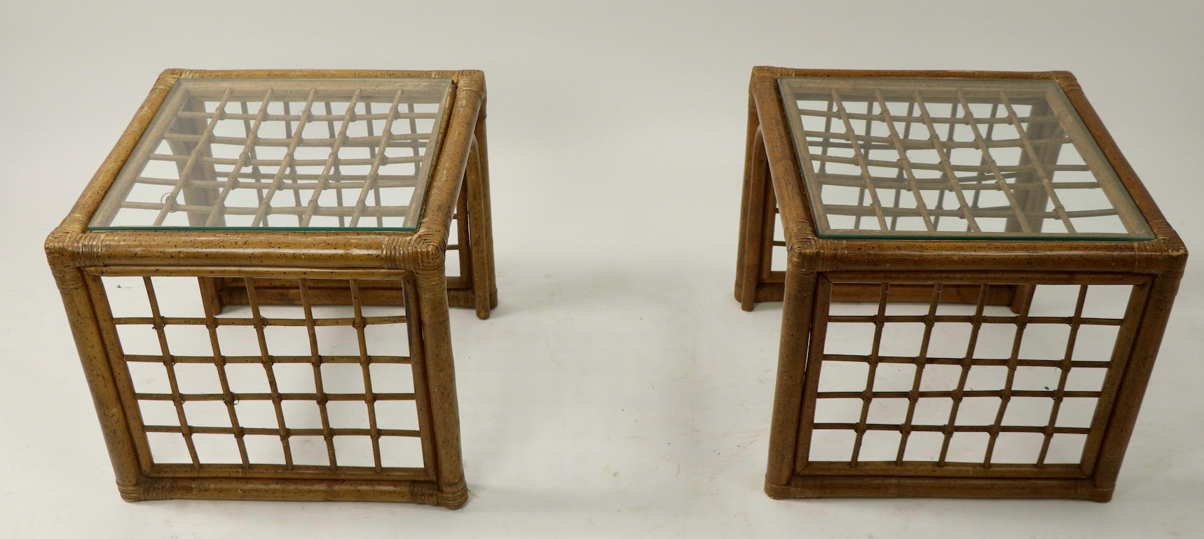 Pair of Bamboo and Glass Tables For Sale 7