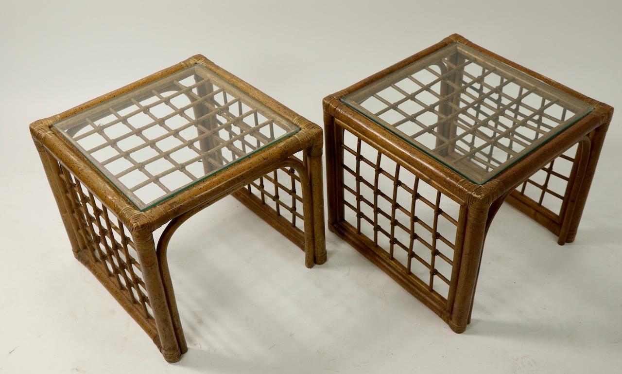 Pair of Bamboo and Glass Tables For Sale 8