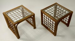 Pair of Bamboo and Glass Tables