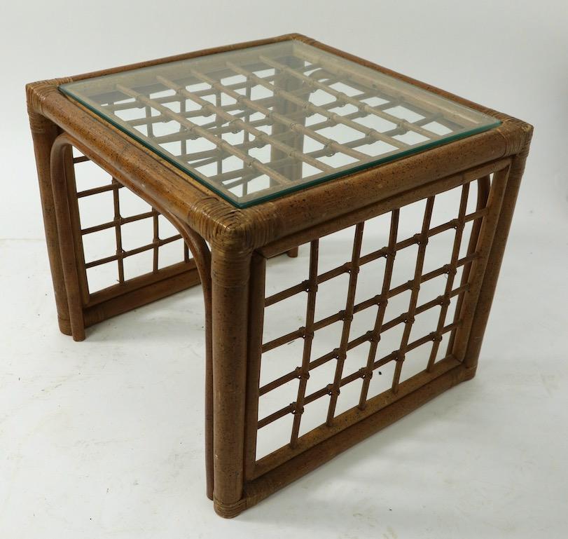 Pair of Bamboo and Glass Tables In Good Condition For Sale In New York, NY